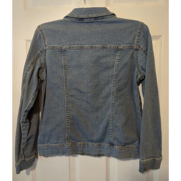 Carter's Kid Denim Jean Jacket Button Up Utility Pockets Embroidered Heart Sz 14 - Picture 4 of 5